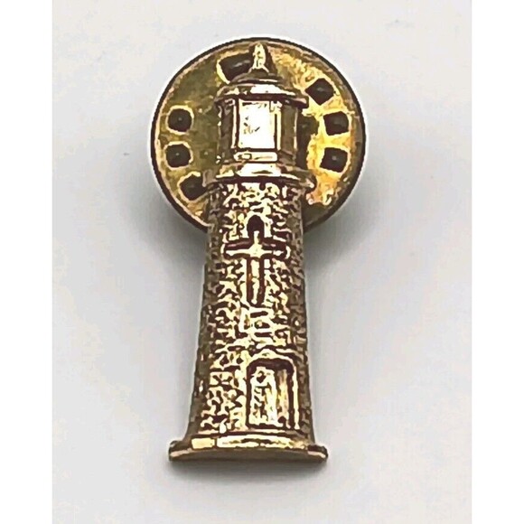 5/$25 Lighthouse Light House w/ Cross Gold Tone Pin Nautical Sea - Picture 7 of 8